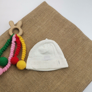 کلاه نوزادی H&M طرح سفید دون دون صورتی لبه تاشده