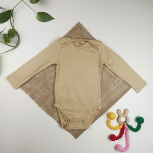 بادی آستین بلند فاکس اند بانی طرح جلو بسته نخودی ساده