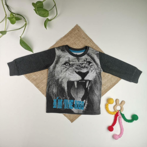 بلوز آستین بلند طرح غرش شیر سیاه سفید