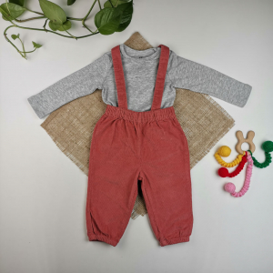 ست بیلر و بادی نوزادی برند lupilu طرح تدی گلدوزی شده جیبدار کالباسی رنگ