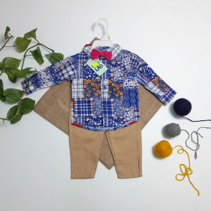 ست بلوز و شلوار نوزادی پسرانه آستین بلند طرح سنتی سرمه ای رنگ