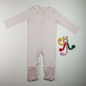 سرهمی دخترانه آستین بلند طرح راه راه جورابدار استوپ دار صورتی رنگ - 2 سال