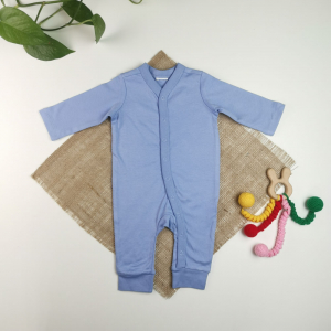 سرهمی نوزادی آستین بلند طرح دکمه دار نیلی رنگ