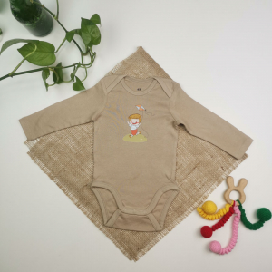 بادی نوزادی پسرانه آستین بلند برند h&m طرح پسرک قهوه ای کمرنگ رنگ - 4-6 ماه