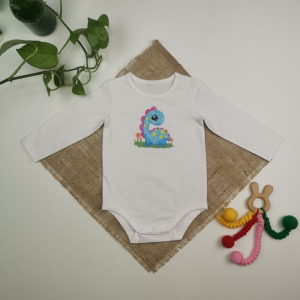 بادی نوزادی دخترانه آستین بلند طرح دایناسور سفید رنگ - 4-6 ماه