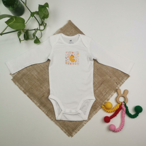 بادی نوزادی دخترانه آستین بلند طرح دایناسور سفید