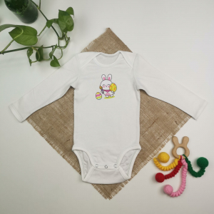 بادی نوزادی دخترانه آستین بلند طرح خرگوش سفید رنگ