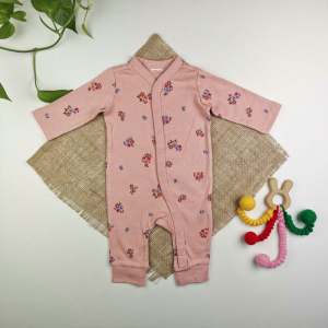 سرهمی نوزادی دخترانه آستین بلند طرح گلدار صورتی رنگ