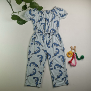 سرهمی دخترانه آستین کوتاه طرح میگو آبی رنگ  - 3-4 سال