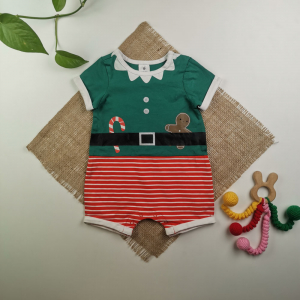 رامپر نوزادی آستین کوتاه طرح کریسمس سبز رنگ