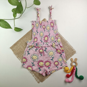 رامپر دخترانه تاپ طرح گل گلی صورتی رنگ - 6 سال