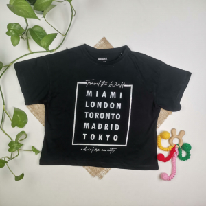 تیشرت کراپ نوزادی دخترانه آستین کوتاه برند pepperts طرح نوشته دار مشکی رنگ