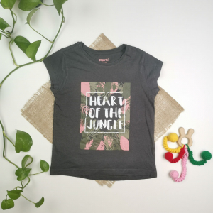 تیشرت نوزادی دخترانه آستین کوتاه برند pepperts طرح برگ نوشته دار طوسی رنگ - 6-8 سال