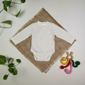 بادی نوزادی آستین بلند برند twins چپ و راستی سفید رنگ