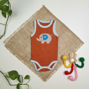 بادی نوزادی پسرانه آستین تاپ طرح فیل آجری رنگ - 0-3 ماه