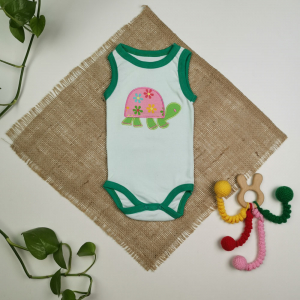 بادی نوزادی دخترانه آستین تاپ طرح لاکپشت سبز رنگ - 0-3 ماه