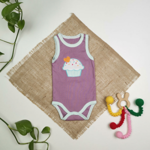 بادی نوزادی دخترانه آستین تاپ طرح کیک بنفش رنگ - 0-3 ماه