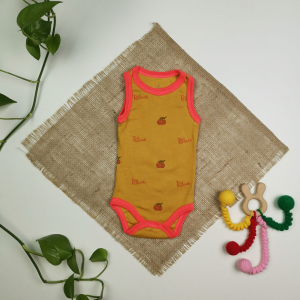 بادی نوزادی دخترانه آستین تاپ طرح گیلاس بژ رنگ - 0-3 ماه