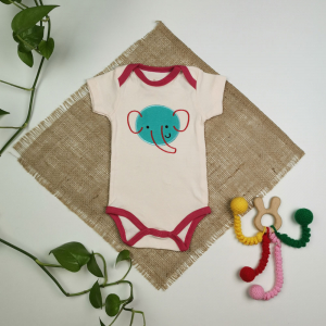 بادی نوزادی پسرانه آستین کوتاه طرح فیل نباتی رنگ - 0-3 ماه