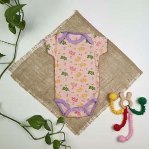 بادی نوزادی دخترانه آستین کوتاه طرح فیل صورتی رنگ - 0-3 ماه