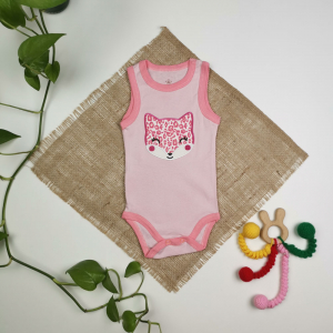 بادی نوزادی دخترانه آستین تاپ طرح روباه صورتی رنگ - 3-6 ماه