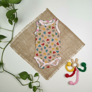 بادی نوزادی دخترانه آستین تاپ طرح قلبی نسکافه ای رنگ - 3-6 ماه