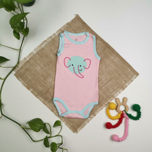 بادی نوزادی آستین تاپ طرح فیل صورتی رنگ - 3-6 ماه