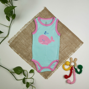 بادی نوزادی آستین تاپ طرح دلفین آبی رنگ - 6-9 ماه