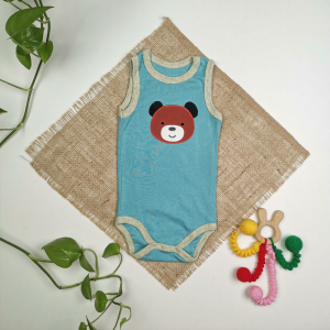 بادی نوزادی پسرانه آستین تاپ طرح خرس آبی رنگ - 6-9 ماه