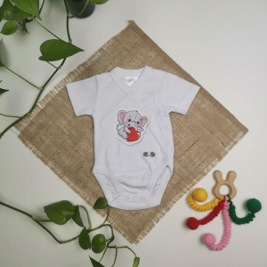 بادی نوزادی آستین کوتاه برند twins طرح فیل طوسی رنگ