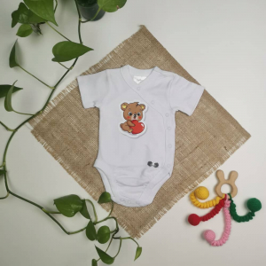 بادی نوزادی آستین کوتاه برند twins طرح خرس قهوه ای رنگ