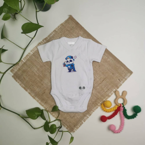 بادی نوزادی پسرانه آستین کوتاه برند twins طرح پاندا آبی رنگ