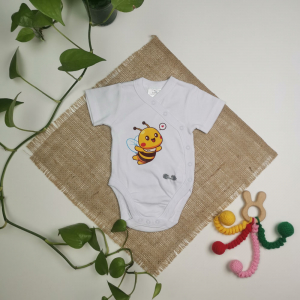 بادی نوزادی آستین کوتاه برند twins طرح زنبور زرد رنگ
