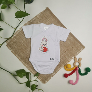 بادی نوزادی دخترانه آستین کوتاه برند twins طرح خرگوش صورتی رنگ