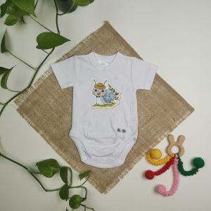 بادی نوزادی پسرانه آستین کوتاه برند twins طرح حلزون آبی رنگ