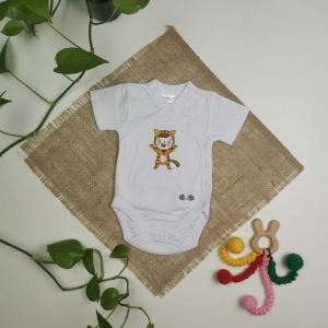بادی نوزادی پسرانه آستین کوتاه برند twins طرح ببر قهوه ای رنگ