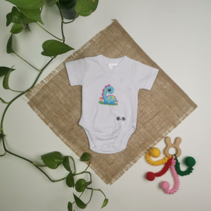 بادی نوزادی دخترانه آستین کوتاه برند twins طرح دایناسور آبی رنگ