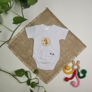 بادی نوزادی آستین کوتاه برند twins طرح زرافه زرد رنگ