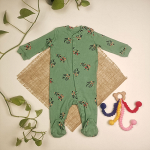 سرهمی نوزادی آستین بلند برند لوپیلو طرح ماه و قارچ کبریتی جورابدار سبز رنگ