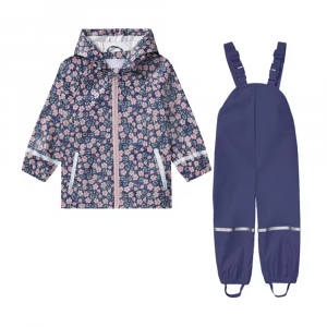 ست ژاکت و شلوار بارونی دخترانه آستین بلند برند kuniboo طرح گل دار صورتی رنگ