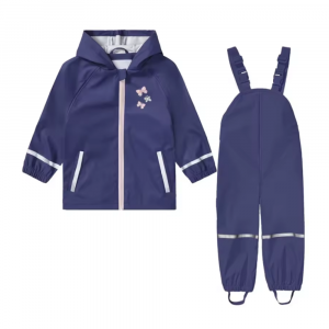 ست ژاکت و شلوار بارونی دخترانه آستین بلند برند kuniboo طرح پروانه سرمه ای رنگ