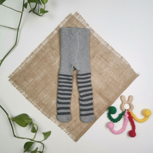 جوراب شلواری نوزادی برند لوپیلو طرح راه راه توکرکی طوسی رنگ