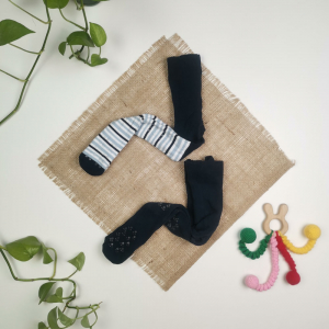 جوراب شلواری نوزادی برند Kuniboo طرح روباه ست دو عددی استوپ دار سورمه ای رنگ