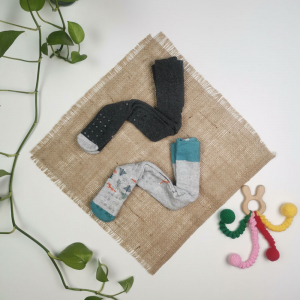 جوراب شلواری نوزادی برند لوپیلو طرح درخت ست دو عددی استوپ دار طوسی رنگ