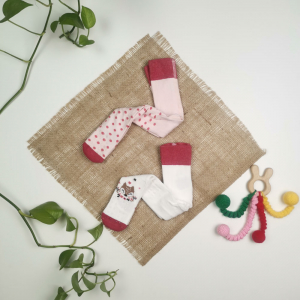 جوراب شلواری نوزادی برند لوپیلو ست دو عددی استوپ دار توکرکی صورتی رنگ