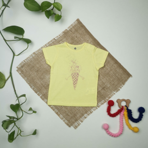 تیشرت نوزادی دخترانه آستین کوتاه طرح بستنی لیمویی رنگ - 6 ماه