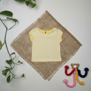 تیشرت نوزادی دخترانه آستین کوتاه برند max طرح راه راه پرک دار زرد رنگ - 0-3 ماه