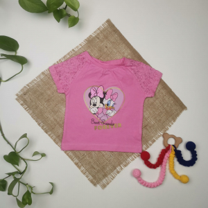 تیشرت نوزادی دخترانه آستین کوتاه برند disney طرح مینی موس گیپور صورتی رنگ - 3-6 ماه