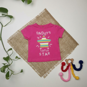 تیشرت نوزادی دخترانه آستین کوتاه برند max طرح پشت دکمه دار ستاره صورتی رنگ - 3-6 ماه