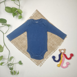 بادی نوزادی پسرانه آستین بلند طرح جلو بسته آبی پر رنگ